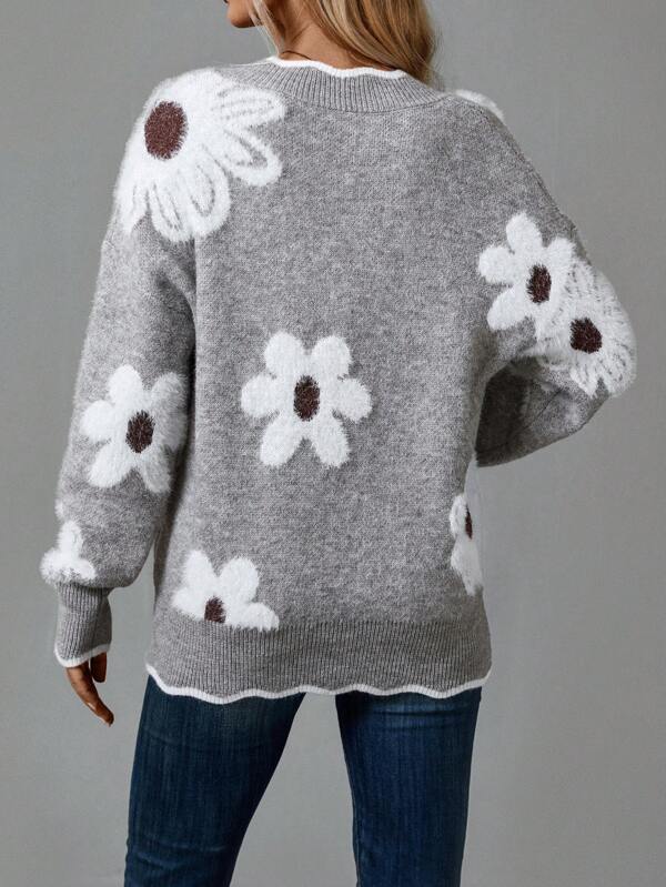 THEA | ELEGANT V-NECK FLORAL SWEATER