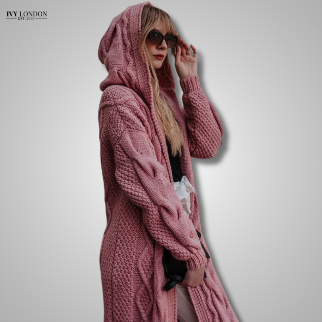 ATASHA | LUXE HOODED LONG LOOSE CABLE KNIT CARDIGAN WITH TUMMY COVERAGE