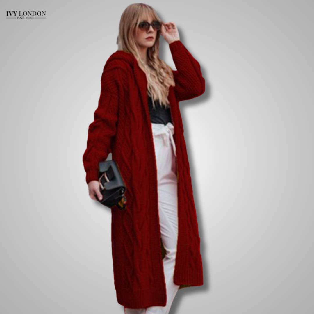 ATASHA | LUXE HOODED LONG LOOSE CABLE KNIT CARDIGAN WITH TUMMY COVERAGE