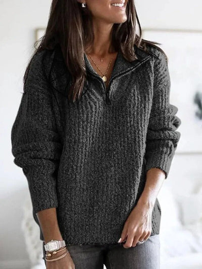 DINA | ELEGANT HALF-ZIP KNIT PULLOVER