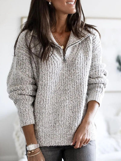 DINA | ELEGANT HALF-ZIP KNIT PULLOVER