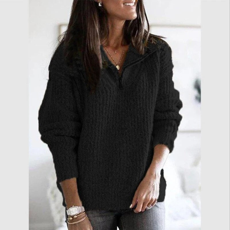 DINA | ELEGANT HALF-ZIP KNIT PULLOVER
