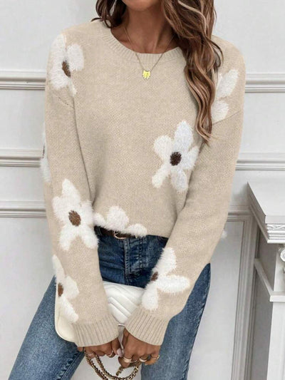 LINDSEY | ELEGANT FLORAL KNIT SWEATER WITH TUMMY COVERAGE