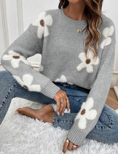 LINDSEY | ELEGANT FLORAL KNIT SWEATER WITH TUMMY COVERAGE