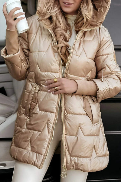 Lina | Long, warm quilted jacket with generous hood